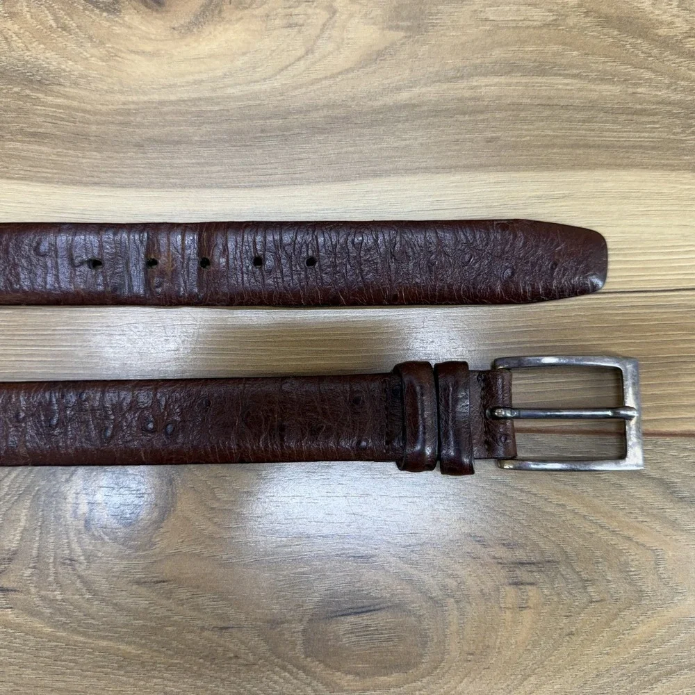 Trafalgar Mens Belt Size 34/85 Ostrich Brown Leather Dress Belt USA Made